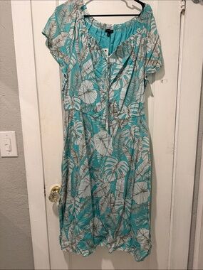 Talbots Turquoise and White Tropical Midi Dress